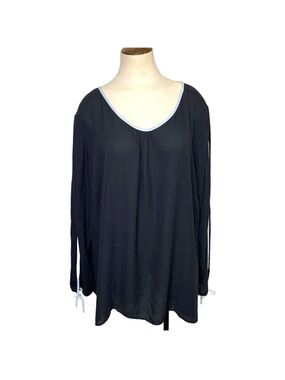 MAURICES Black Gray Minimalist Flowy Crepe Blouse Relax Fit Key Holes Sleeves 24